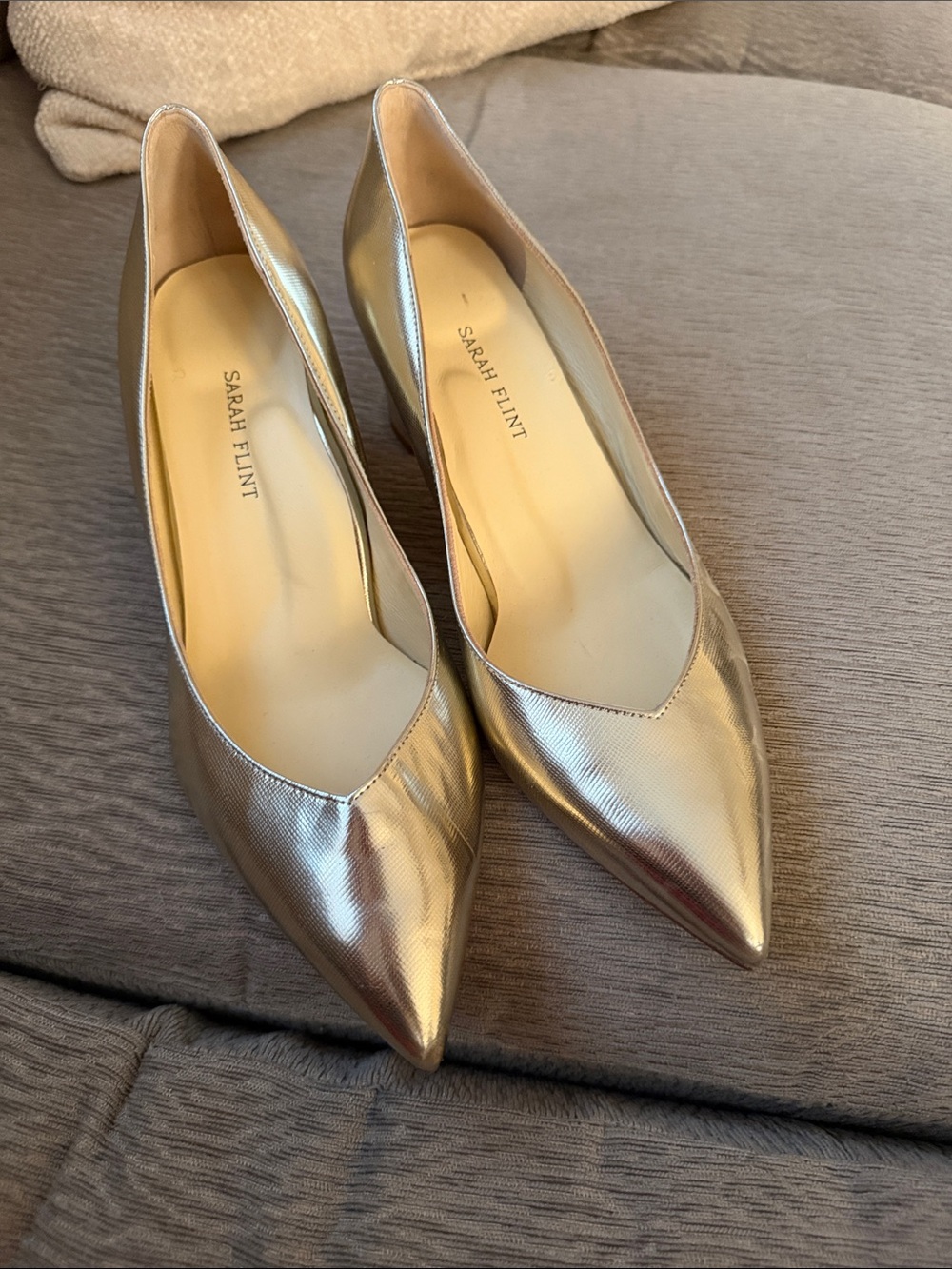 Sarah Flint Metallic Gold Pointed-Toe Heels